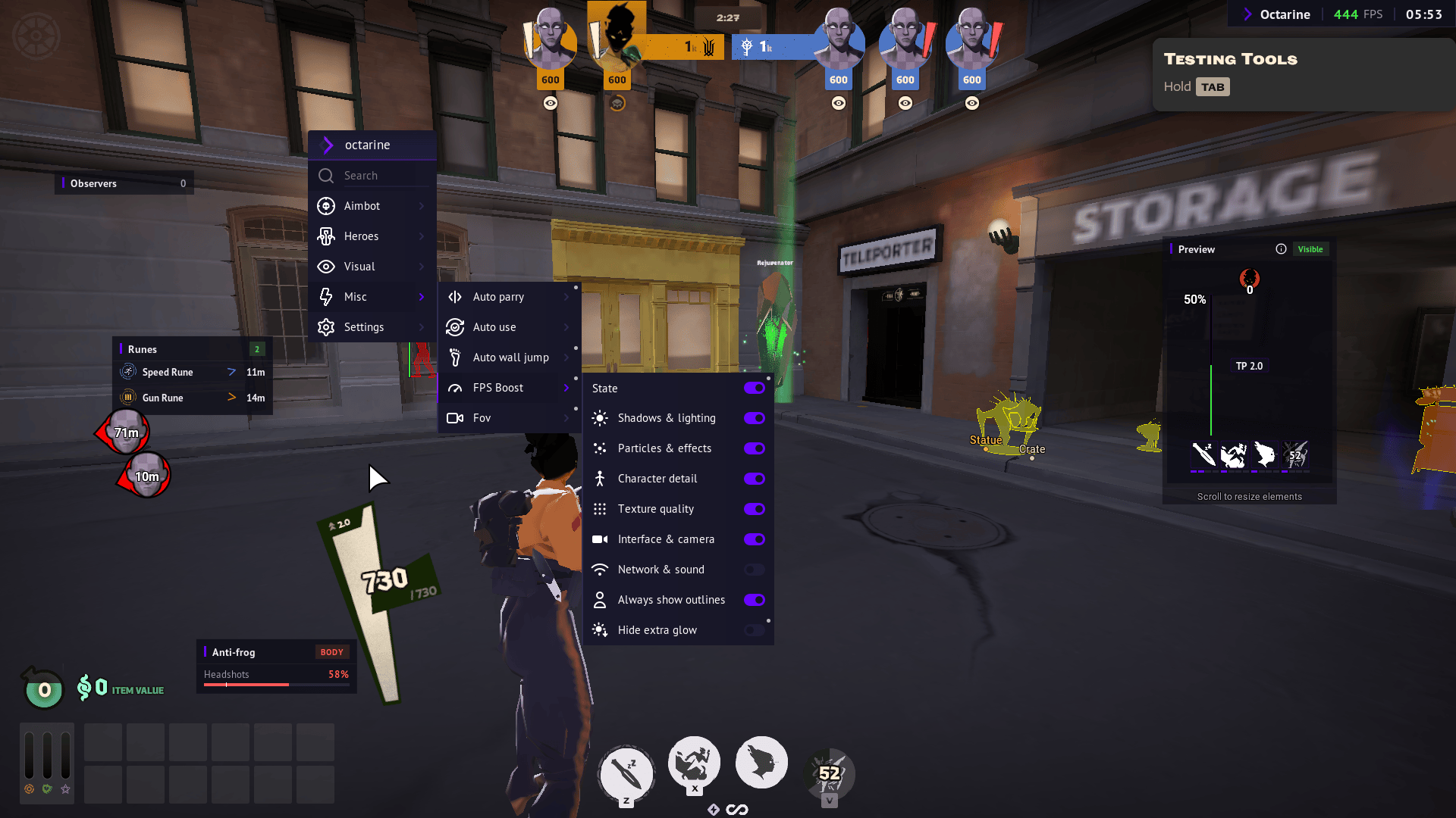 Deadlock with graphics stripped back by FPS Boost for higher FPS