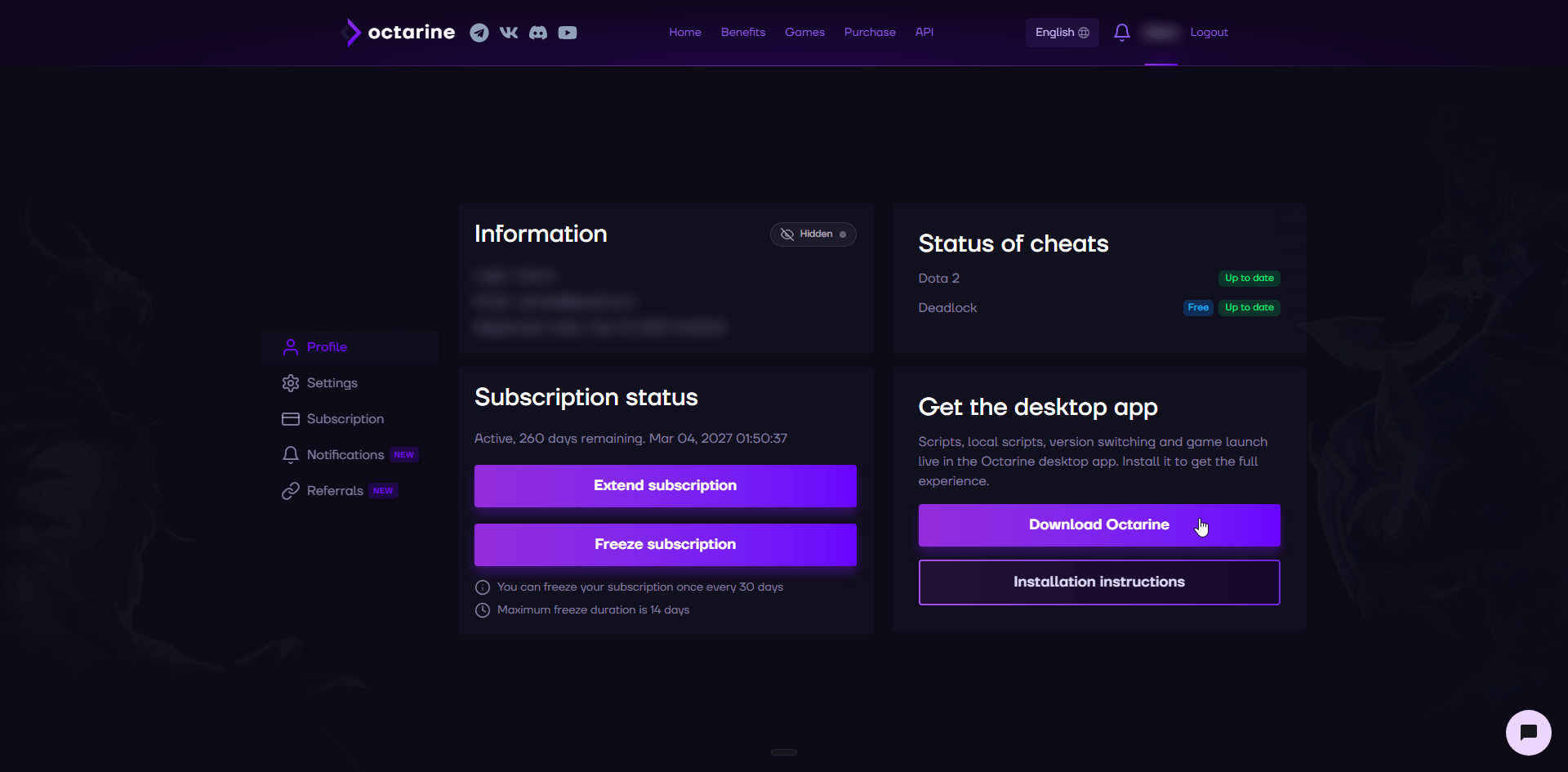 Downloading the desktop client from the Profile tab